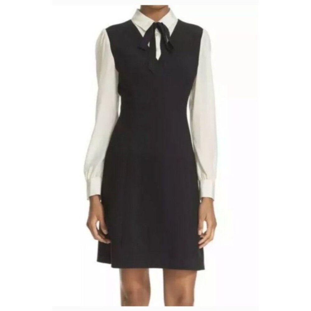 Kate Spade Bow Tie Crepe A-line Dress Long Sleeve Tailored Silhouette Sz 8